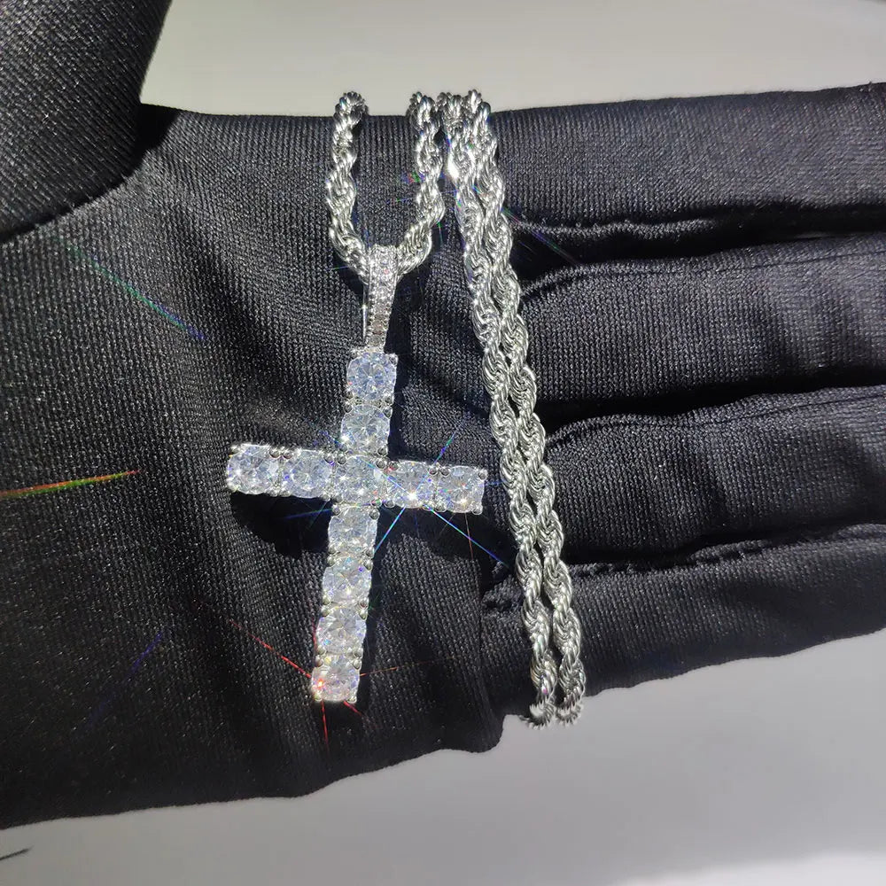 COLGANTE CRUZ ICED OUT CON PIEDRAS – CADENAS ESTILO SOGA, VVS Y MÁS VARIANTES