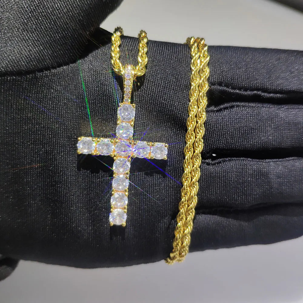 COLGANTE CRUZ ICED OUT CON PIEDRAS – CADENAS ESTILO SOGA, VVS Y MÁS VARIANTES