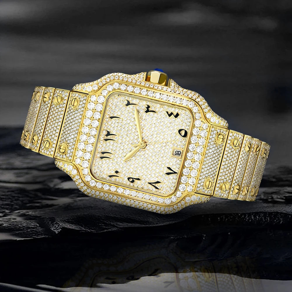    Reloj SEAKOSS de 40 mm con Diamantes de Moissanita, Reloj de Pulsera Mecánico Automático, Estilo Hip Hop, Joyería de Lujo