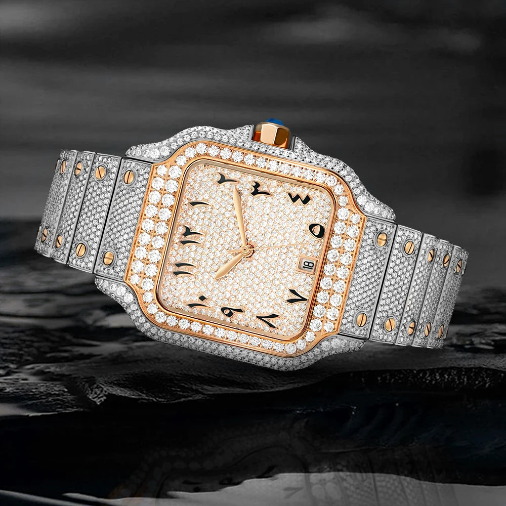    Reloj SEAKOSS de 40 mm con Diamantes de Moissanita, Reloj de Pulsera Mecánico Automático, Estilo Hip Hop, Joyería de Lujo