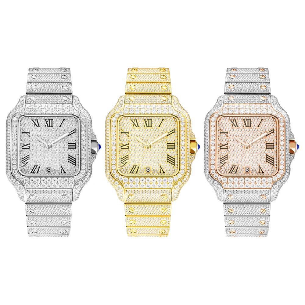    Reloj SEAKOSS de 40 mm con Diamantes de Moissanita, Reloj de Pulsera Mecánico Automático, Estilo Hip Hop, Joyería de Lujo