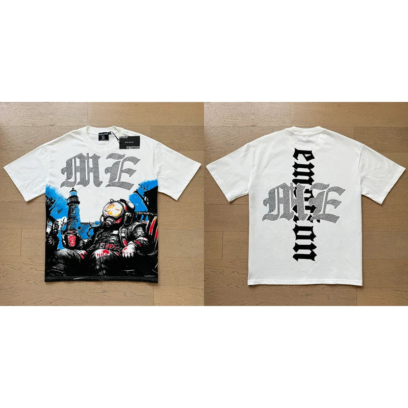 "Camiseta Unisex con estampado de Ángel, mezcla de tejidos, ideal para el streetwear en pareja. Cuello redondo, manga corta y un diseño moderno para brillar en verano."
