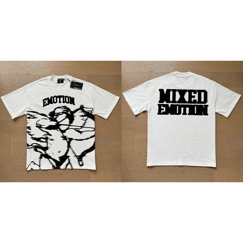 "Camiseta Unisex con estampado de Ángel, mezcla de tejidos, ideal para el streetwear en pareja. Cuello redondo, manga corta y un diseño moderno para brillar en verano."