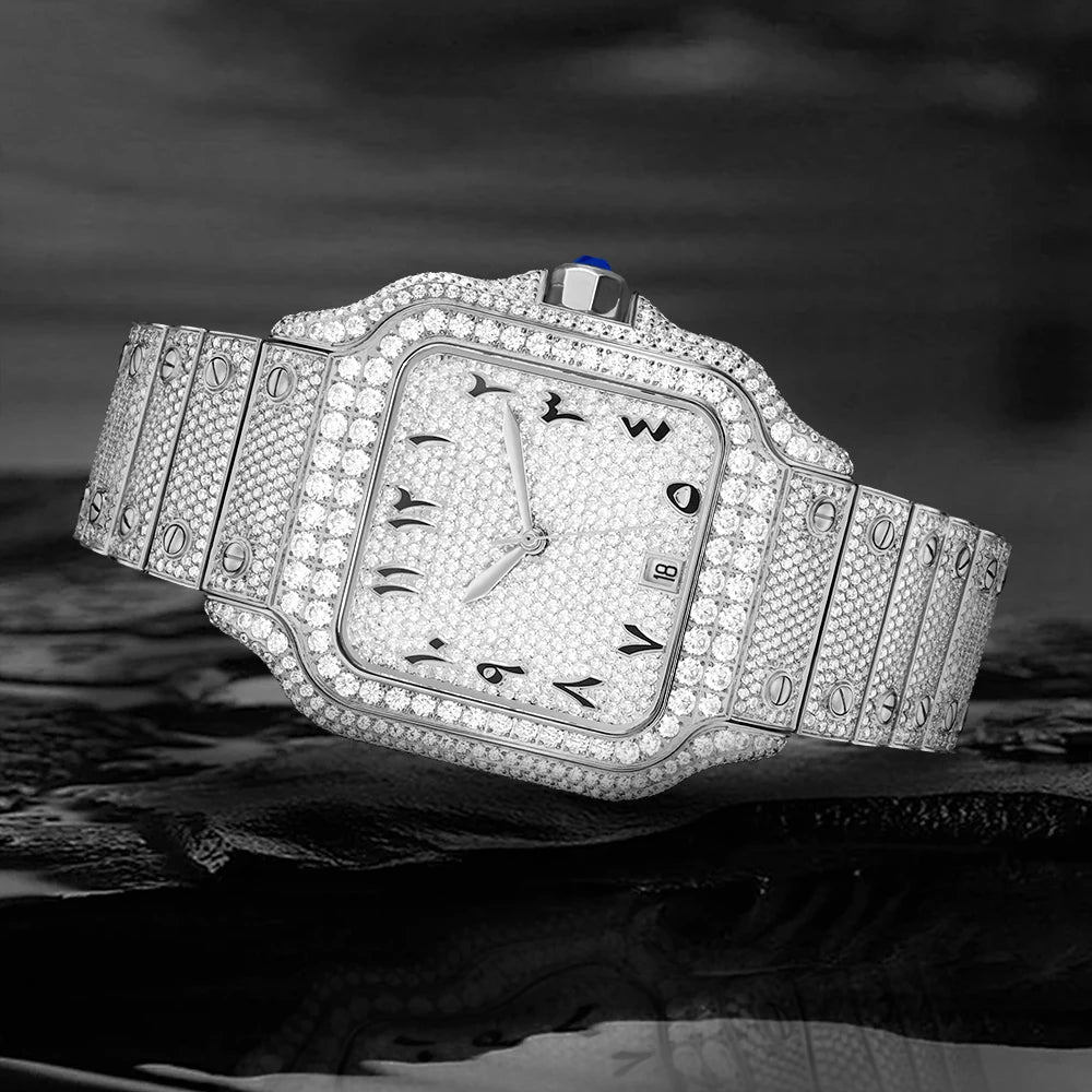    Reloj SEAKOSS de 40 mm con Diamantes de Moissanita, Reloj de Pulsera Mecánico Automático, Estilo Hip Hop, Joyería de Lujo