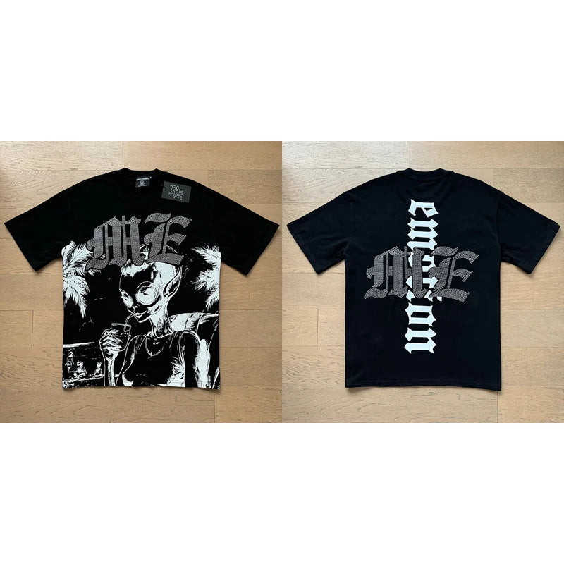 "Camiseta Unisex con estampado de Ángel, mezcla de tejidos, ideal para el streetwear en pareja. Cuello redondo, manga corta y un diseño moderno para brillar en verano."