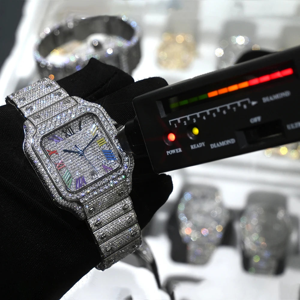    Reloj SEAKOSS de 40 mm con Diamantes de Moissanita, Reloj de Pulsera Mecánico Automático, Estilo Hip Hop, Joyería de Lujo