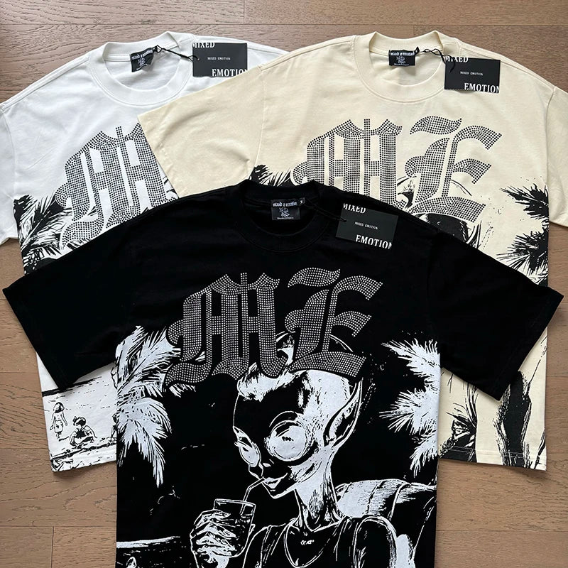 "Camiseta Unisex con estampado de Ángel, mezcla de tejidos, ideal para el streetwear en pareja. Cuello redondo, manga corta y un diseño moderno para brillar en verano."