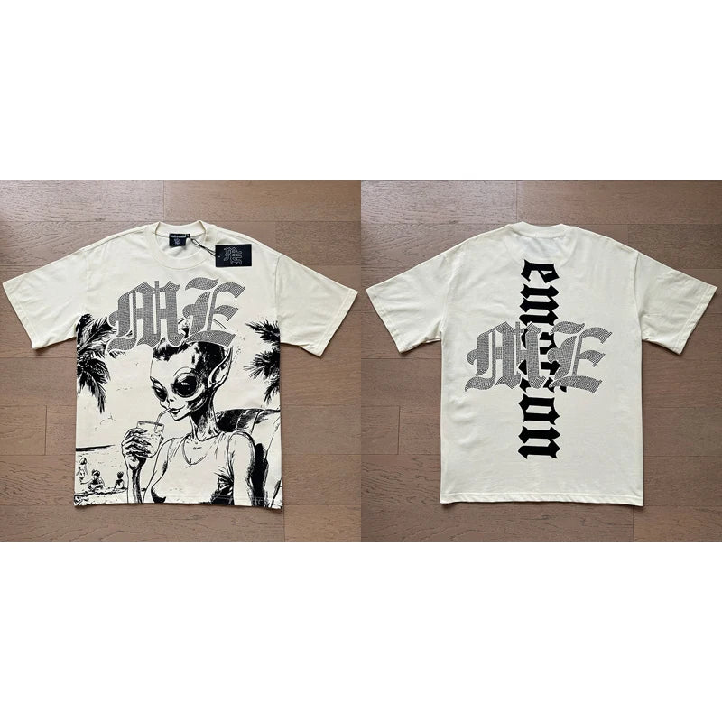 "Camiseta Unisex con estampado de Ángel, mezcla de tejidos, ideal para el streetwear en pareja. Cuello redondo, manga corta y un diseño moderno para brillar en verano."